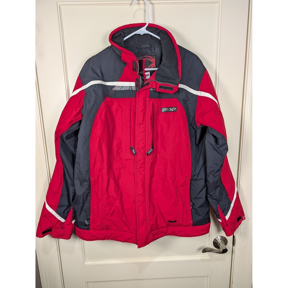 Spyder XT 5000 Mens Ski Jacket Red Charcoal Grey Colorblock Size Large